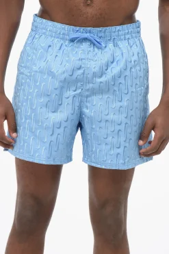 New SWIM Shorts in Tinta Unita con Logo Ricamato All-Over Uomo Pantaloni