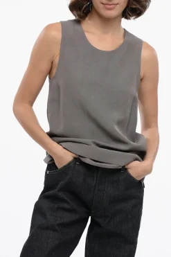 Clearance Tank Top Girocollo in Misto Lino Donna T-Shirts E Tops