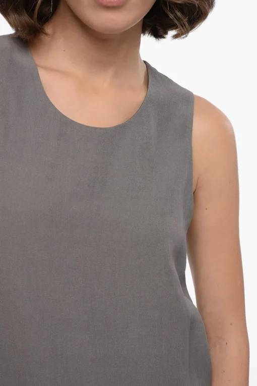 Clearance Tank Top Girocollo in Misto Lino Donna T-Shirts E Tops