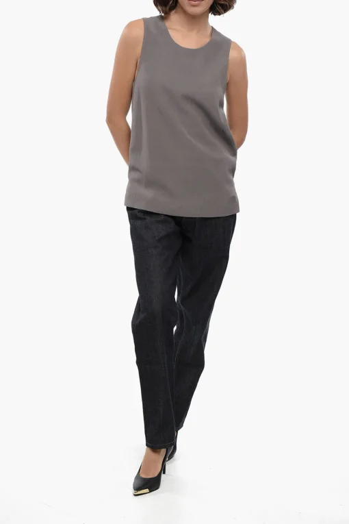 Clearance Tank Top Girocollo in Misto Lino Donna T-Shirts E Tops