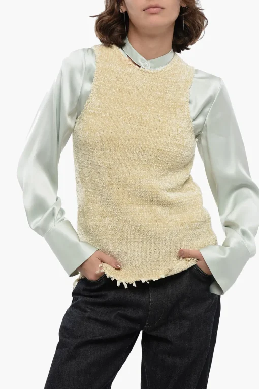 Tank Top in Ciniglia di Seta con Fondo Sfrangiato>Jil Sander Sale