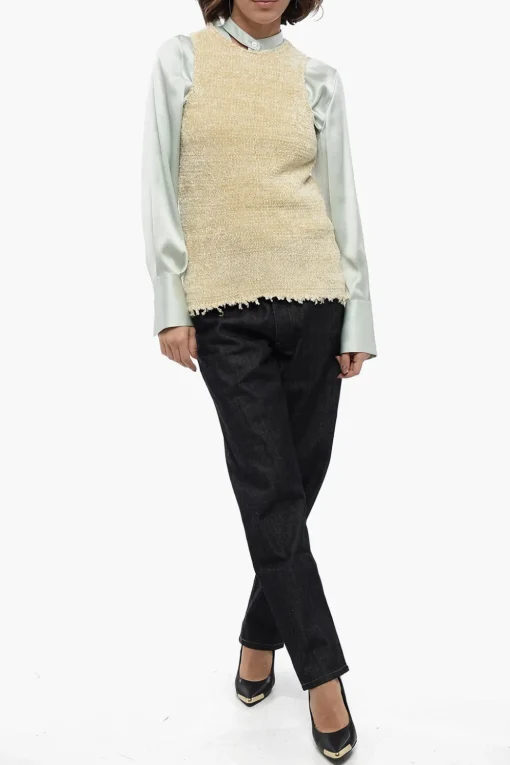 Tank Top in Ciniglia di Seta con Fondo Sfrangiato>Jil Sander Sale
