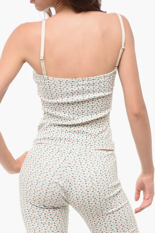 Best Tank Top in Cotone a Costine con Motivo Floreale Donna Intimo