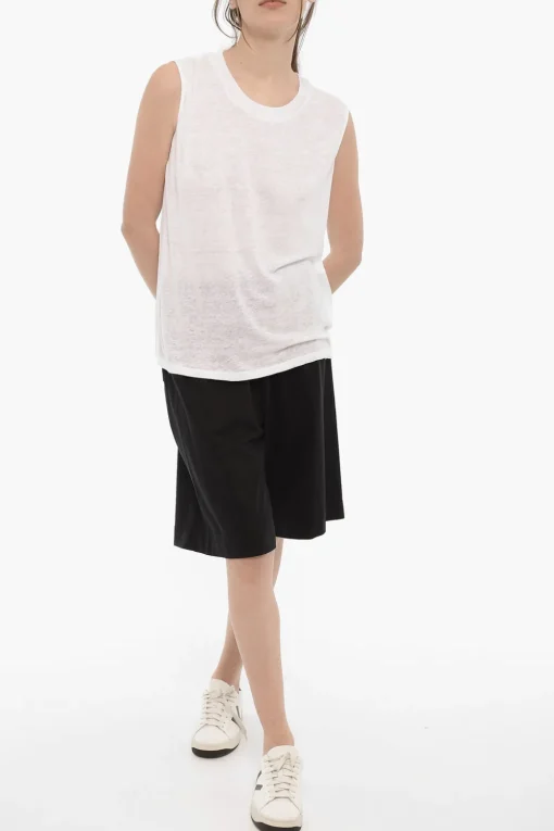 Outlet Tank Top in Doppio Tessuto Girocollo Donna T-Shirts E Tops