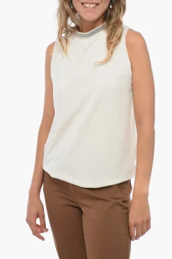 Sale Tank Top in Mesh con Dettaglio Gioiello Donna T-Shirts E Tops