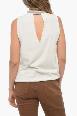Sale Tank Top in Mesh con Dettaglio Gioiello Donna T-Shirts E Tops