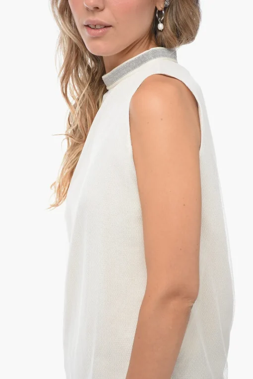 Sale Tank Top in Mesh con Dettaglio Gioiello Donna T-Shirts E Tops