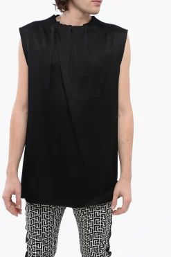 Tank Top in Misto Seta con Collo Drappeggiato>Jil Sander Outlet