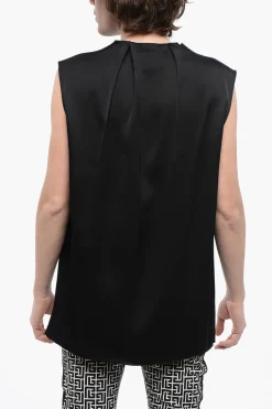 Tank Top in Misto Seta con Collo Drappeggiato>Jil Sander Outlet