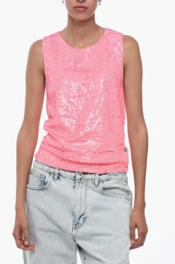 Outlet Tank Top in Paillettes Donna T-Shirts E Tops