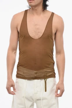 Tank Top in Sheer di Viscosa con Scollatura Ampia>Saint Laurent Sale