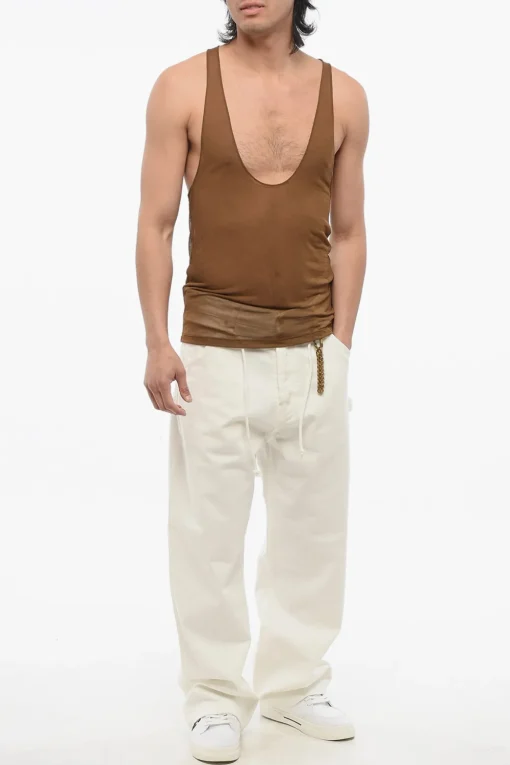 Tank Top in Sheer di Viscosa con Scollatura Ampia>Saint Laurent Sale