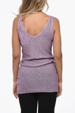 New Tank Top Openwork in Tessuto Paillettato Donna T-Shirts E Tops