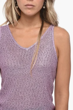 New Tank Top Openwork in Tessuto Paillettato Donna T-Shirts E Tops