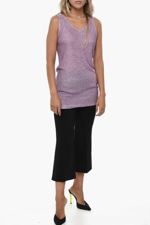 New Tank Top Openwork in Tessuto Paillettato Donna T-Shirts E Tops