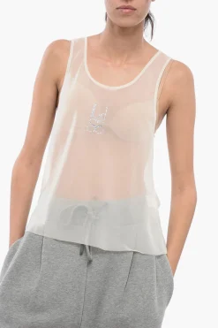 Tank Top See-Through con Logo in Cristalli>Ludovic de Saint Sernin Outlet