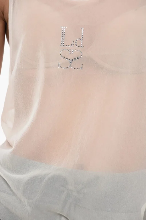 Tank Top See-Through con Logo in Cristalli>Ludovic de Saint Sernin Outlet