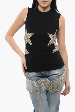 Tank Top STAR con Inserti in Mesh e Cristalli>Dsquared2 Fashion