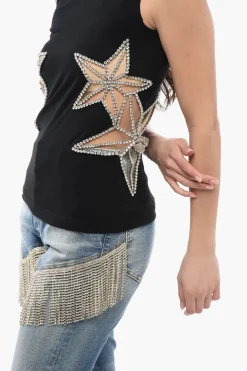 Tank Top STAR con Inserti in Mesh e Cristalli></noscript>Dsquared2 Fashion