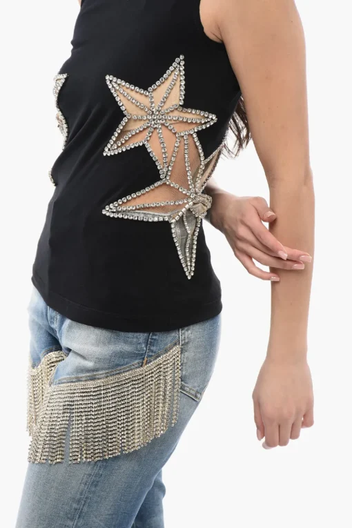 Tank Top STAR con Inserti in Mesh e Cristalli>Dsquared2 Fashion