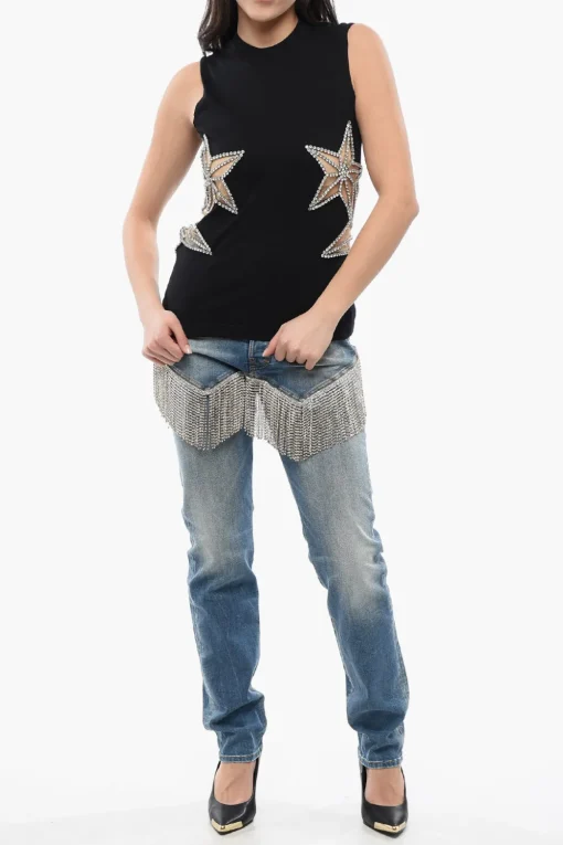 Tank Top STAR con Inserti in Mesh e Cristalli>Dsquared2 Fashion