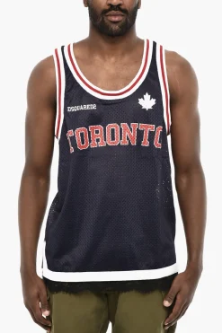 Fashion Tank Top Traforato con Bande a Contrasto Uomo T-Shirt