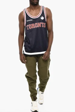 Fashion Tank Top Traforato con Bande a Contrasto Uomo T-Shirt