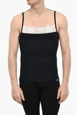 Tank Top Underwear a Costine con Dettaglio in Pizzo>Dsquared2 Fashion