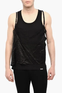 Sale Tank Top Underwear in Misto Seta con Pizzo sul Fondo Uomo Intimo