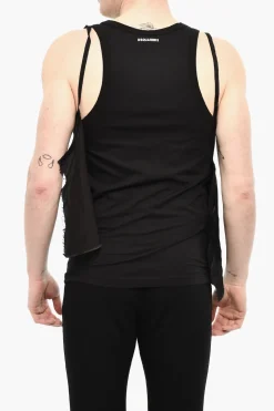 Sale Tank Top Underwear in Misto Seta con Pizzo sul Fondo Uomo Intimo