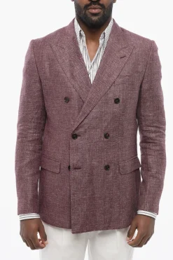 TAORMINA Blazer Doppiopetto in Misto Lino con Tasche ad Aletta>Dolce & Gabbana Clearance