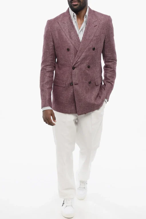 TAORMINA Blazer Doppiopetto in Misto Lino con Tasche ad Aletta>Dolce & Gabbana Clearance