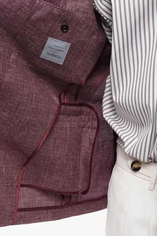 TAORMINA Blazer Doppiopetto in Misto Lino con Tasche ad Aletta>Dolce & Gabbana Clearance