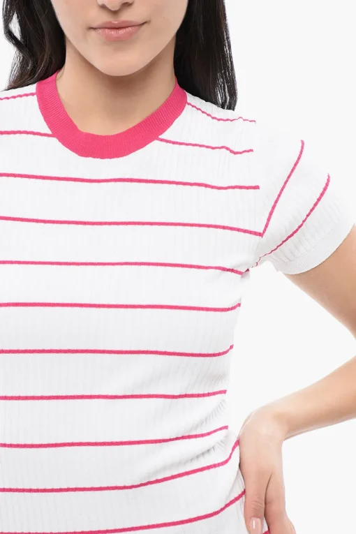 Online Tee Dress in Misto Viscosa a Costine Motivo Awning Donna Vestiti