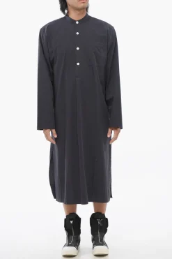 Fashion TEKLA Maxi Camicia in Popline di Cotone con Spacchi Laterali Uomo Camicie