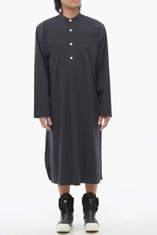 Fashion TEKLA Maxi Camicia in Popline di Cotone con Spacchi Laterali Uomo Camicie