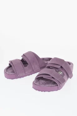 TEKLA x Sandali a Doppia Fascia in Suede con Dettaglio In Shearling>Birkenstock Clearance