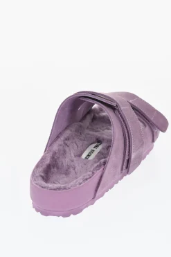 TEKLA x Sandali a Doppia Fascia in Suede con Dettaglio In Shearling>Birkenstock Clearance