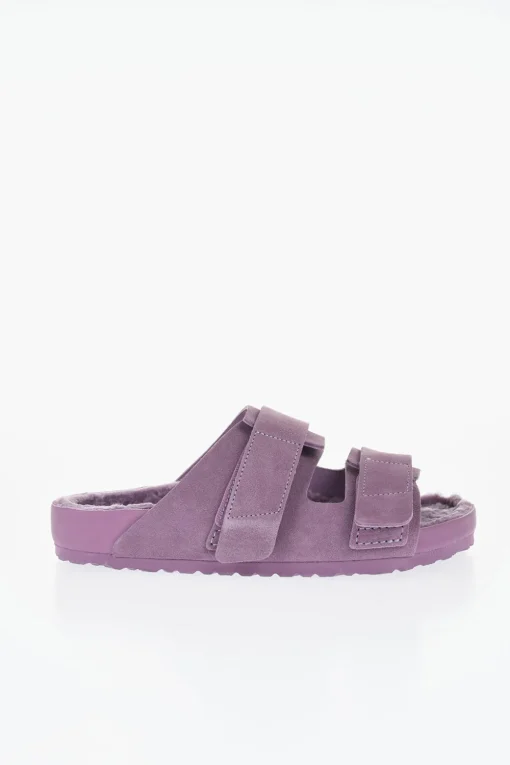 TEKLA x Sandali a Doppia Fascia in Suede con Dettaglio In Shearling>Birkenstock Clearance