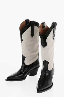 Texani ROSARIO in Pelle Effetto Coccodrillo e Canvas con Tacco 7,5cm>Paris Texas Outlet