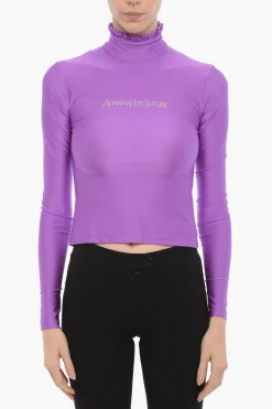 Top a Collo Alto con Logo in Strass>Adriana Hot Couture New