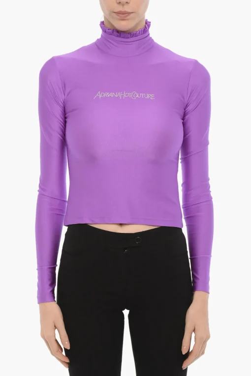 Top a Collo Alto con Logo in Strass>Adriana Hot Couture New
