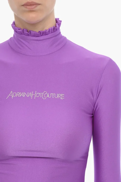 Top a Collo Alto con Logo in Strass>Adriana Hot Couture New