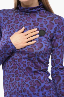 New Top a Collo Alto con Stampa Animalier Donna T-Shirts E Tops
