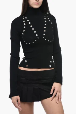 Top a Collo Alto Elasticizzato con Dettaglio Occhielli>Off-White Sale