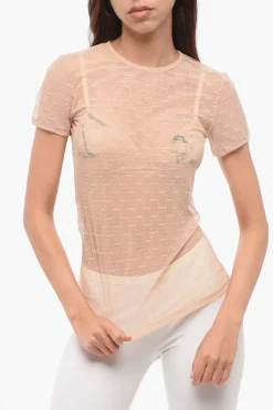 Online Top a Maniche Corte in Pizzo Monogram Donna Intimo
