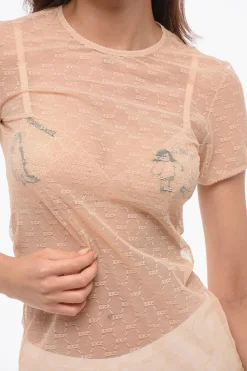Online Top a Maniche Corte in Pizzo Monogram Donna Intimo