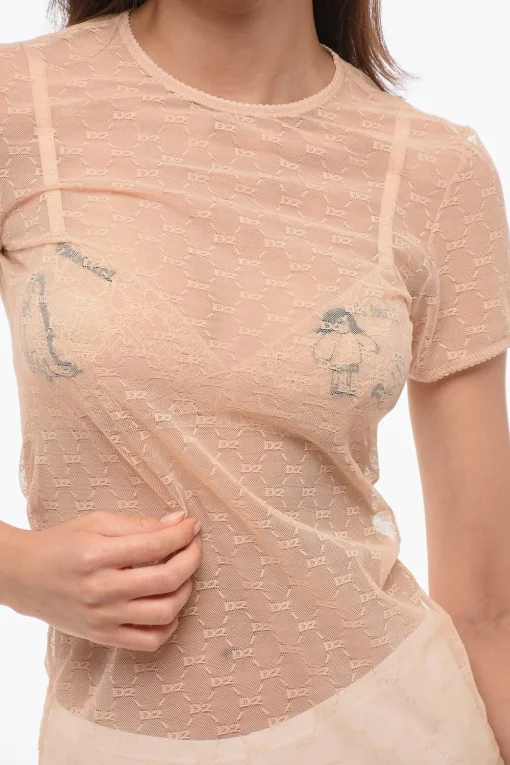 Online Top a Maniche Corte in Pizzo Monogram Donna Intimo