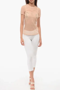 Online Top a Maniche Corte in Pizzo Monogram Donna Intimo