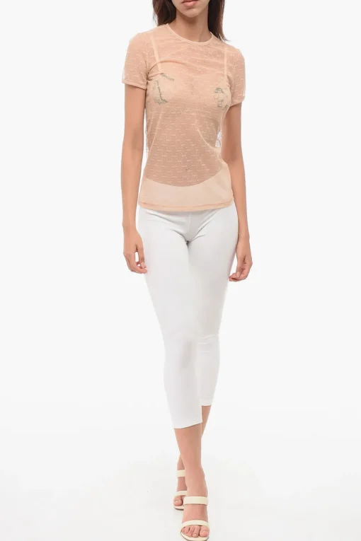 Online Top a Maniche Corte in Pizzo Monogram Donna Intimo